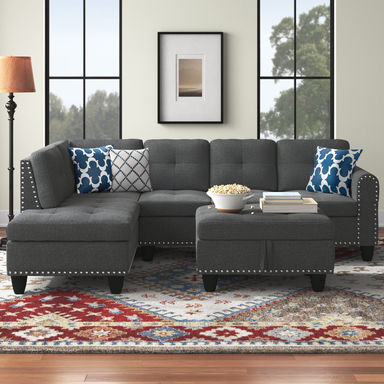 Alger 98" Wide Left Hand Facing Sofa & Chaise with Ottoman
