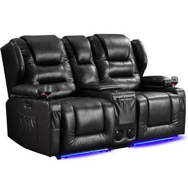 66.9" Wide Power Recliner Loveseat Sofa with Console, Bluetooth Speaker and LED Lights