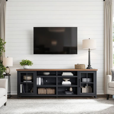 Brixham 96 inch TV Stand Console for TVs up to 100 inches, No Assembly Required, Two-Tone Finish
