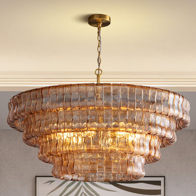 Kancler 36" 6-Lights Luxury Large Tiered Round Smoke Glass Gold Chandelier