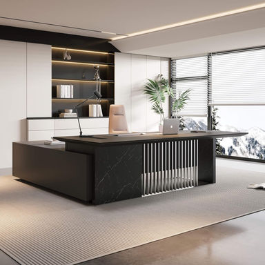 wesomefurniture 86.6 Inch Large L Shaped Executive Desk, Office Computer Desk with Universal Charging Ports and Cable Management for Business Furniture Set Workstation for Home Office | Wayfair