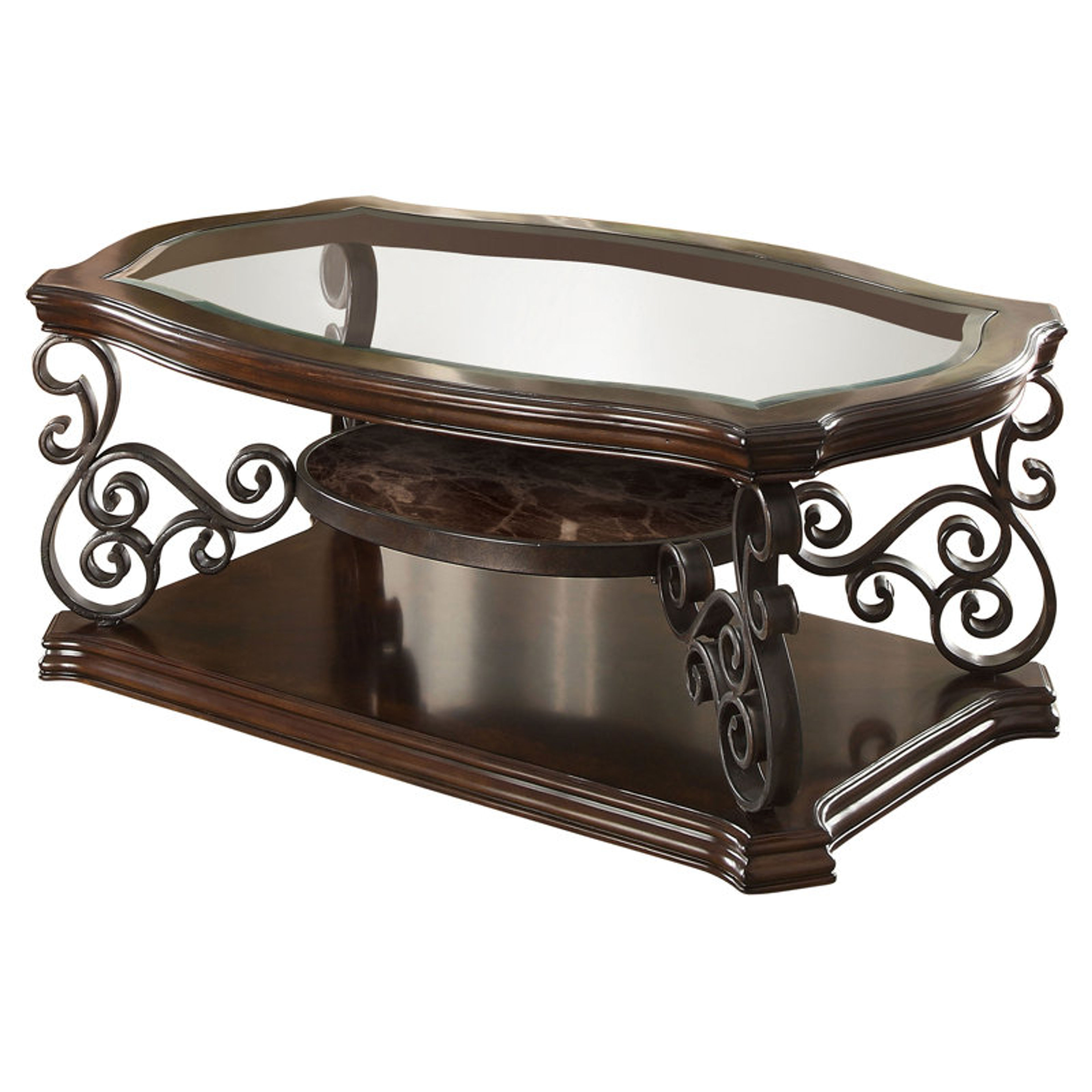 Elysian Merlot Glass Top 1-Shelf Rectangular Coffee Table