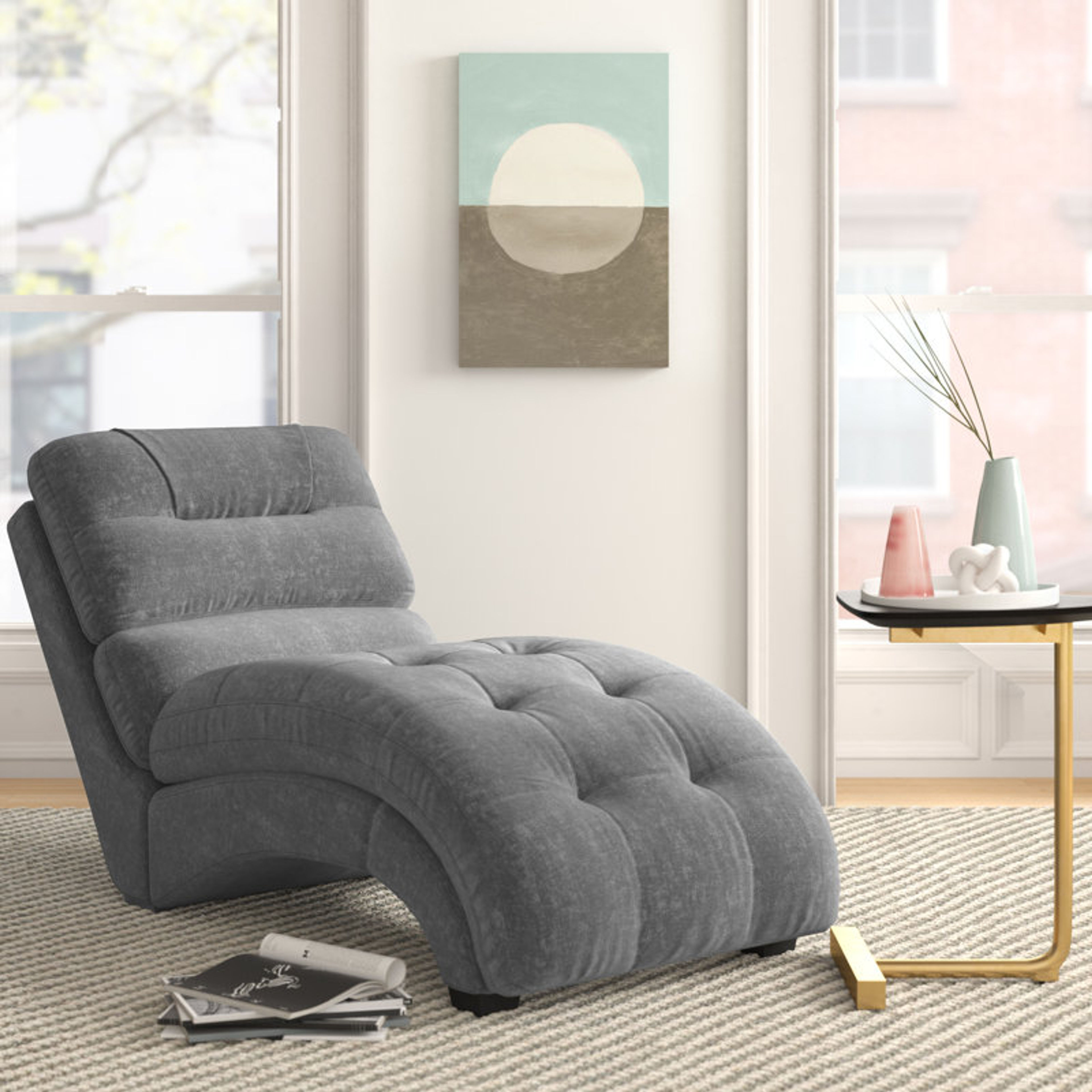 Raley Tufted Armless Chaise Lounge in Granite Upholstery