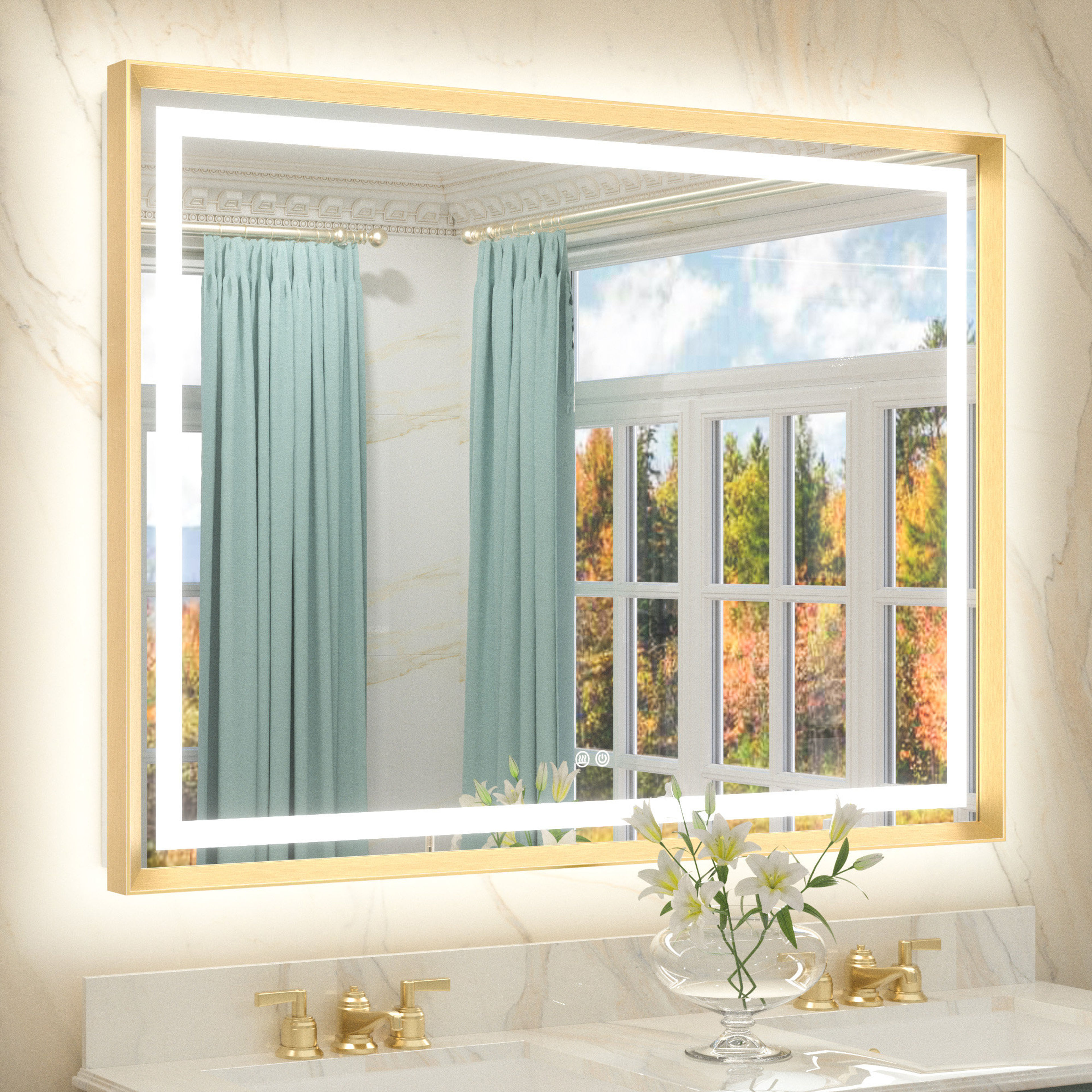 Ivy Bronx LED Front & Backlit Bathroom Vanity Mirror - Tempered Glass