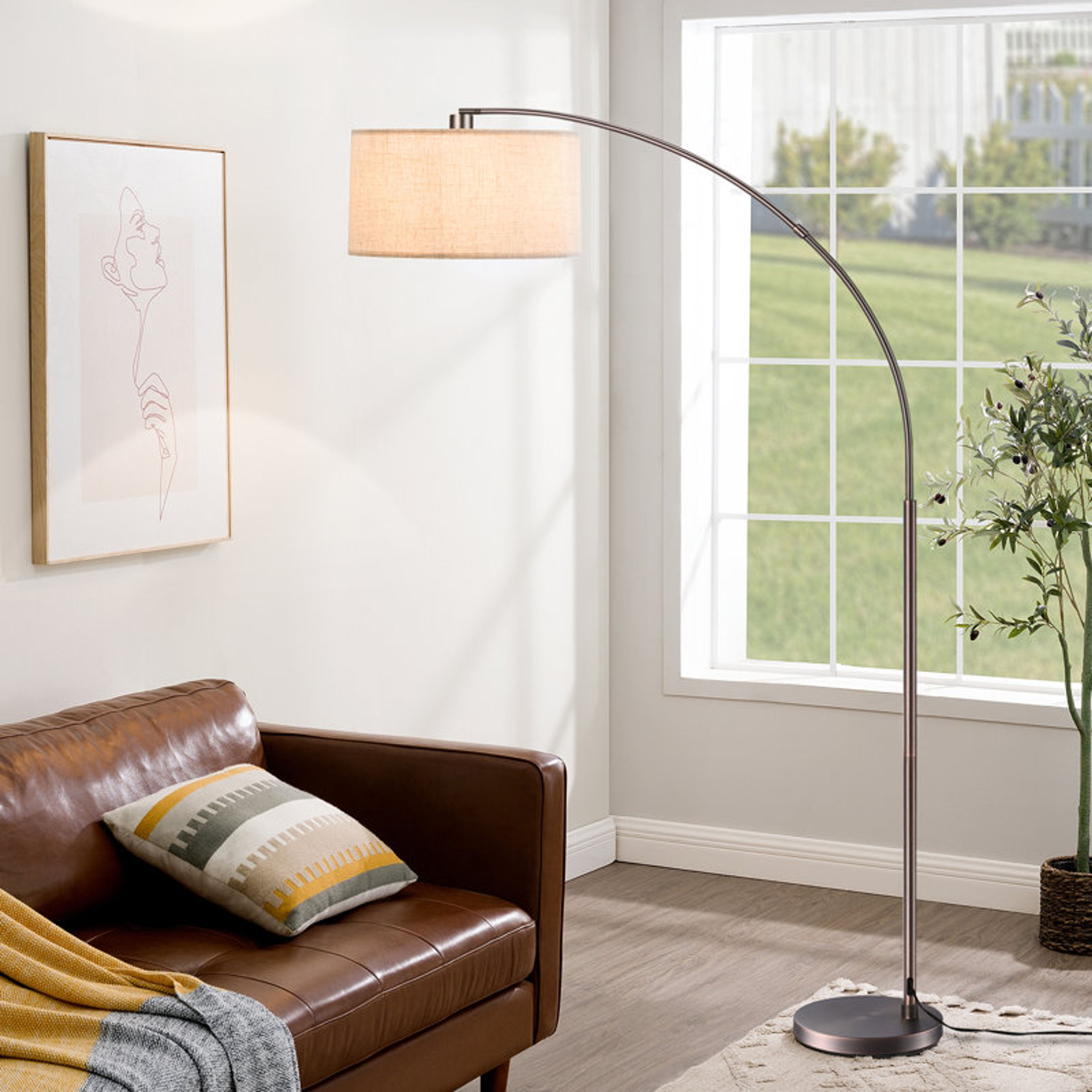 Wade Logan Pantin 78.4" Arched Floor Lamp in Antique Red Copper