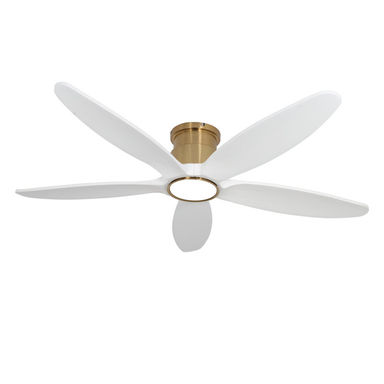 52 Inch Indoor Outdoor Flush Mount Ceiling Fans With Lights Remote Control, Quiet Dc Motor 5 Blade Modern White Gold Ceiling Fan For Bedroom Living Ro
