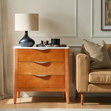 Burdine Modern 25.75'' W 3-Drawer Elegant Marble Top Nightstand with Built-In Power Outlet