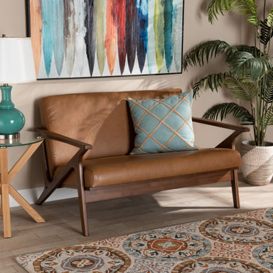 George Oliver Kiger Mid-Century Modern Wood and Leather Effect Loveseat & Reviews - Wayfair Canada