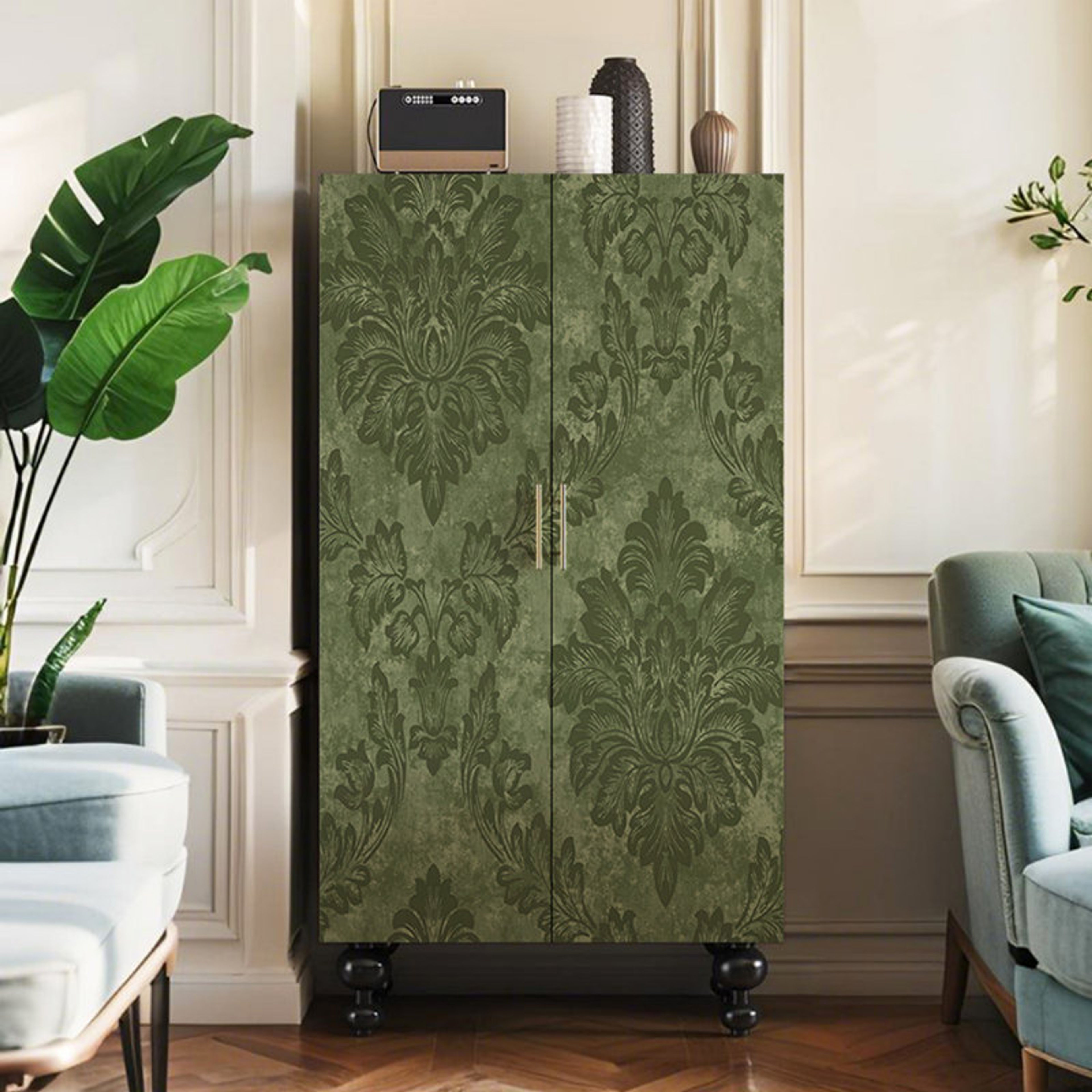 Retro Green Painted Wardrobe Armoire - Canora Grey Vintage Storage