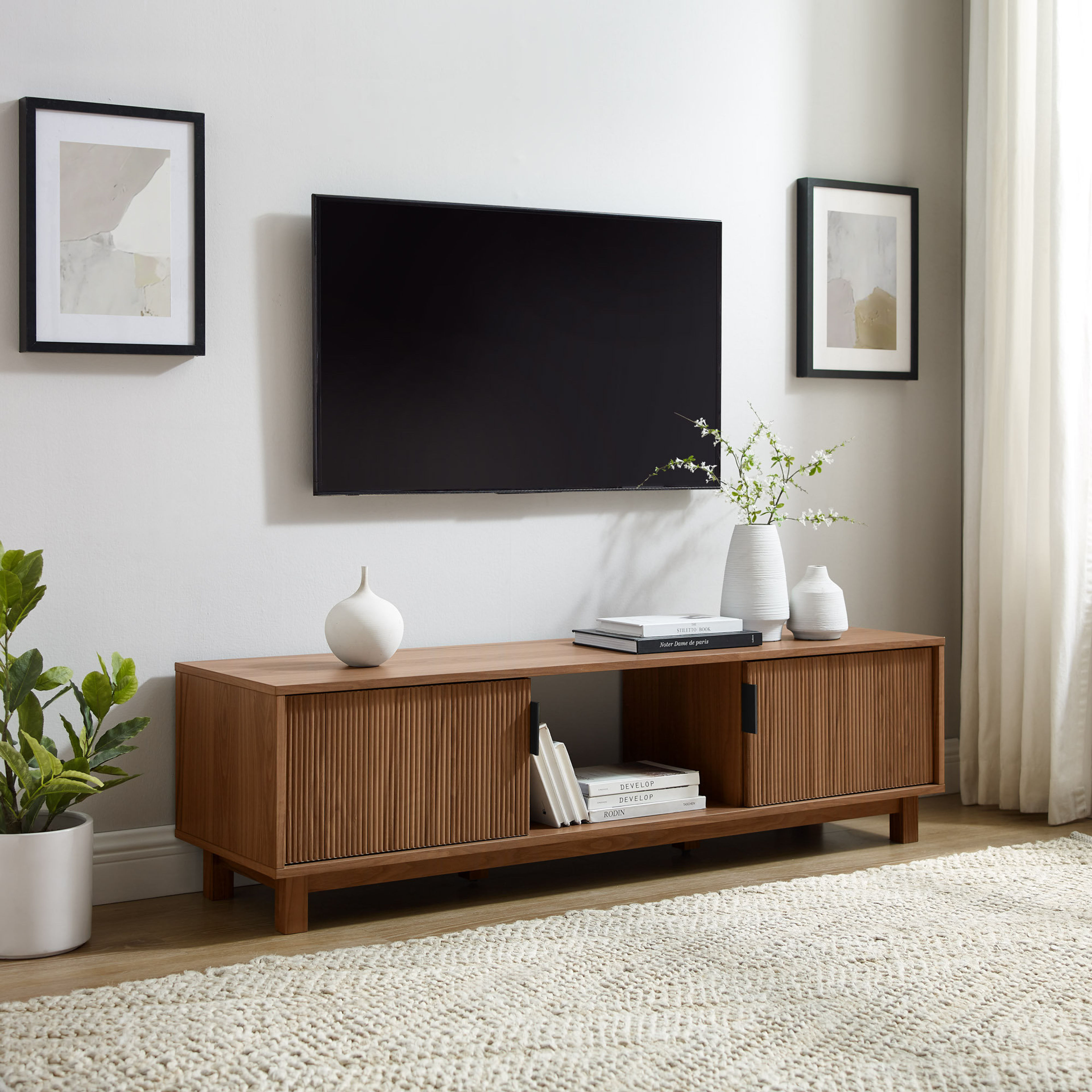 Farmann Reeded 2-Door TV Stand - Modern Media Console