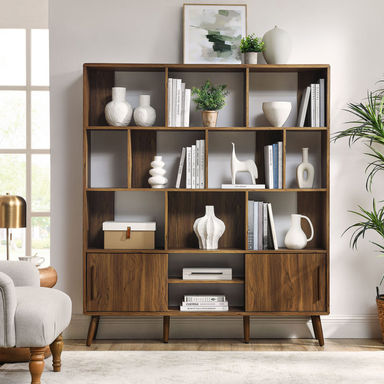 Transmit 59" Bookcase With Sliding Doors In Walnut