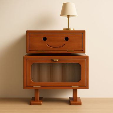 Soild Wood Robot End Table Side Table With 360° Rotation