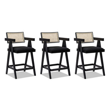 Coulten 25.5" Modern Webbing Back Bar Stool With Arms, Set Of 3, Ebony Black Boucle (Set of 3)