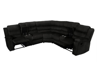 Clevedon Black Corduroy Reclining Sectional With Consoles