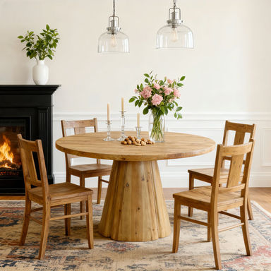 47.24" Round Solid Wood Dining Table With Trumpet-Shaped Base For Kitchen, Dining Room