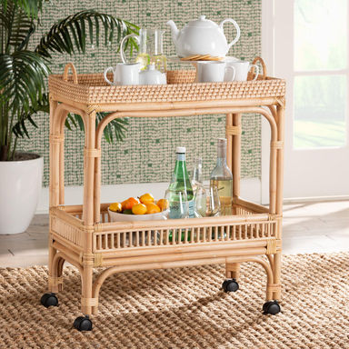 Lombok Modern Bohemian Rattan Wine Cart
