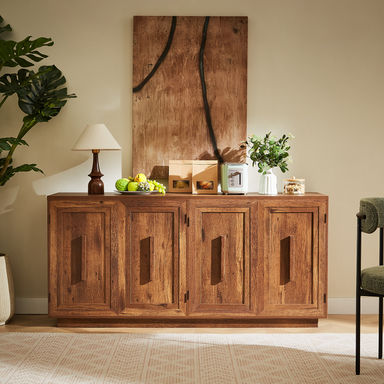 63" Sideboard Buffet With 4 Square Doors, Retro Storage Cabinets With Adjustable Shelves For Kitchen, Dinning Room