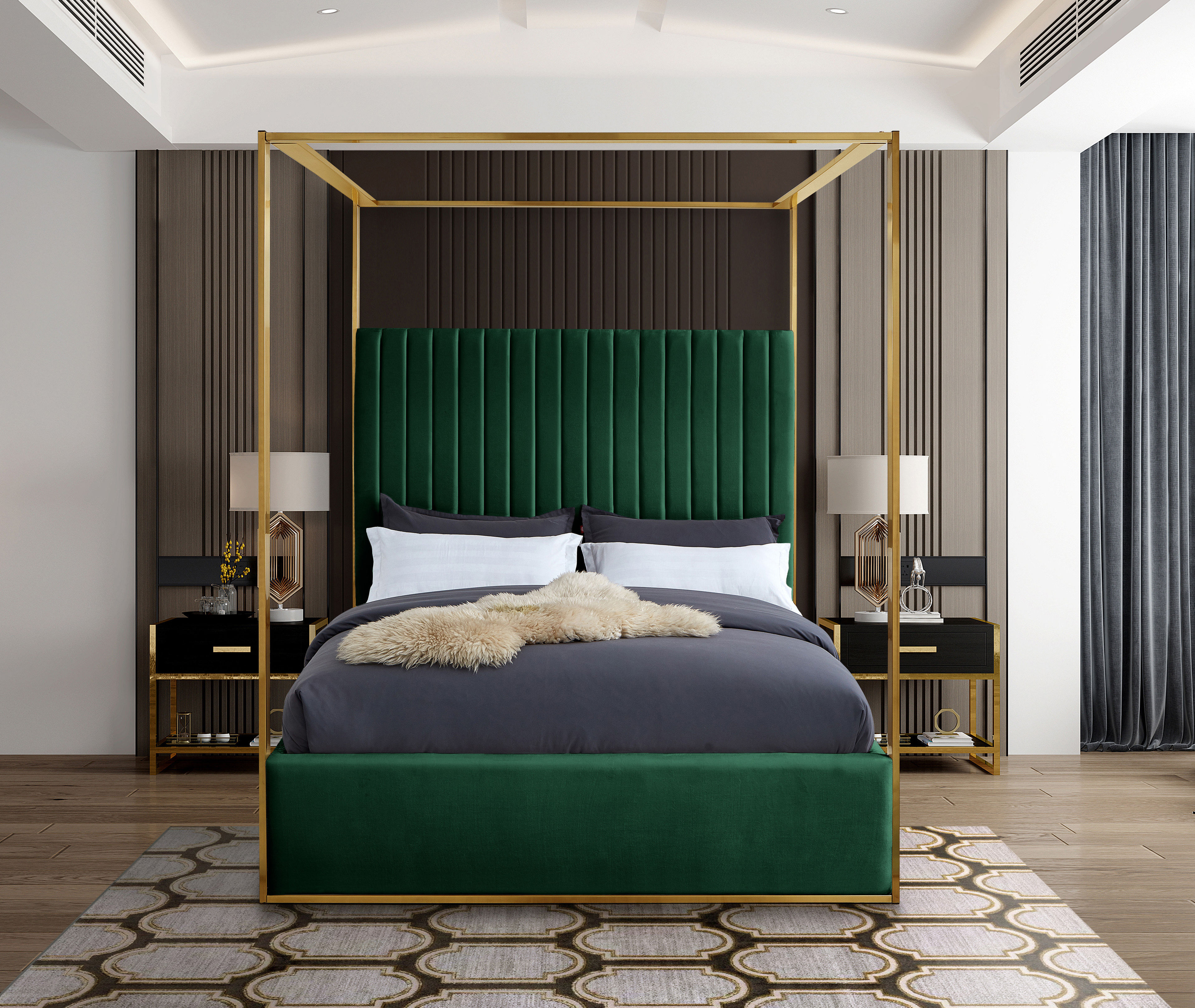 Luxury Mercer41 Heersa Velvet Canopy Bed - King Size Tufted Frame