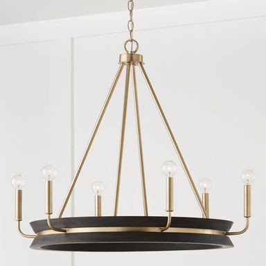 Tisbury 6 - Light Candle Style Wagon Wheel Chandelier with Wood Accents