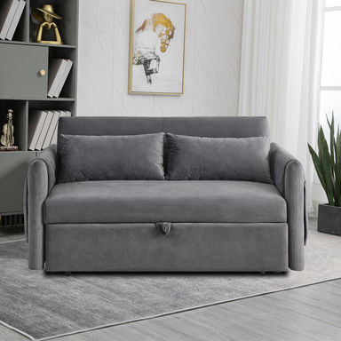 Velvet Sofa Bed with Two Pillows and Adjustable Backrest