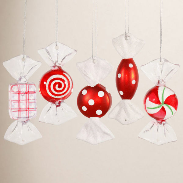 5 Piece Candy Cane Holiday Shaped Ornament Set