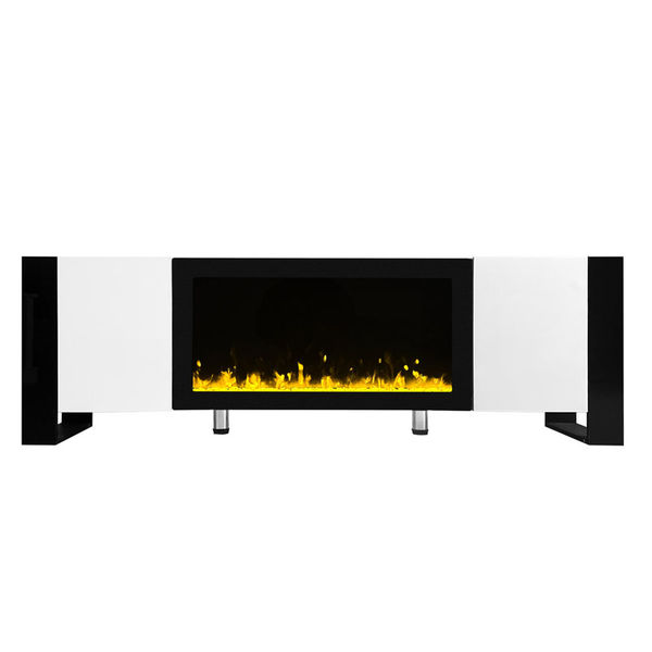 Tv Stand With 34.2" Electronic Fireplace, White Surface, Simple Style, 2 Shelved Storage Design, Cabinets