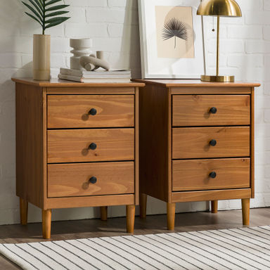 Lafever Mid-Century Modern Minimalist 3-Drawer Solid Wood Nightstands (Set of 2)