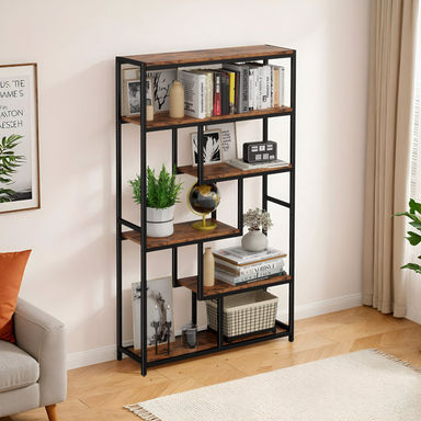 Suva Bookshelves And Bookcases 6-shelf Etagere Bookcase, Industrial Open Display Shelves Geometric Bookcase With Sturdy Metal Frame