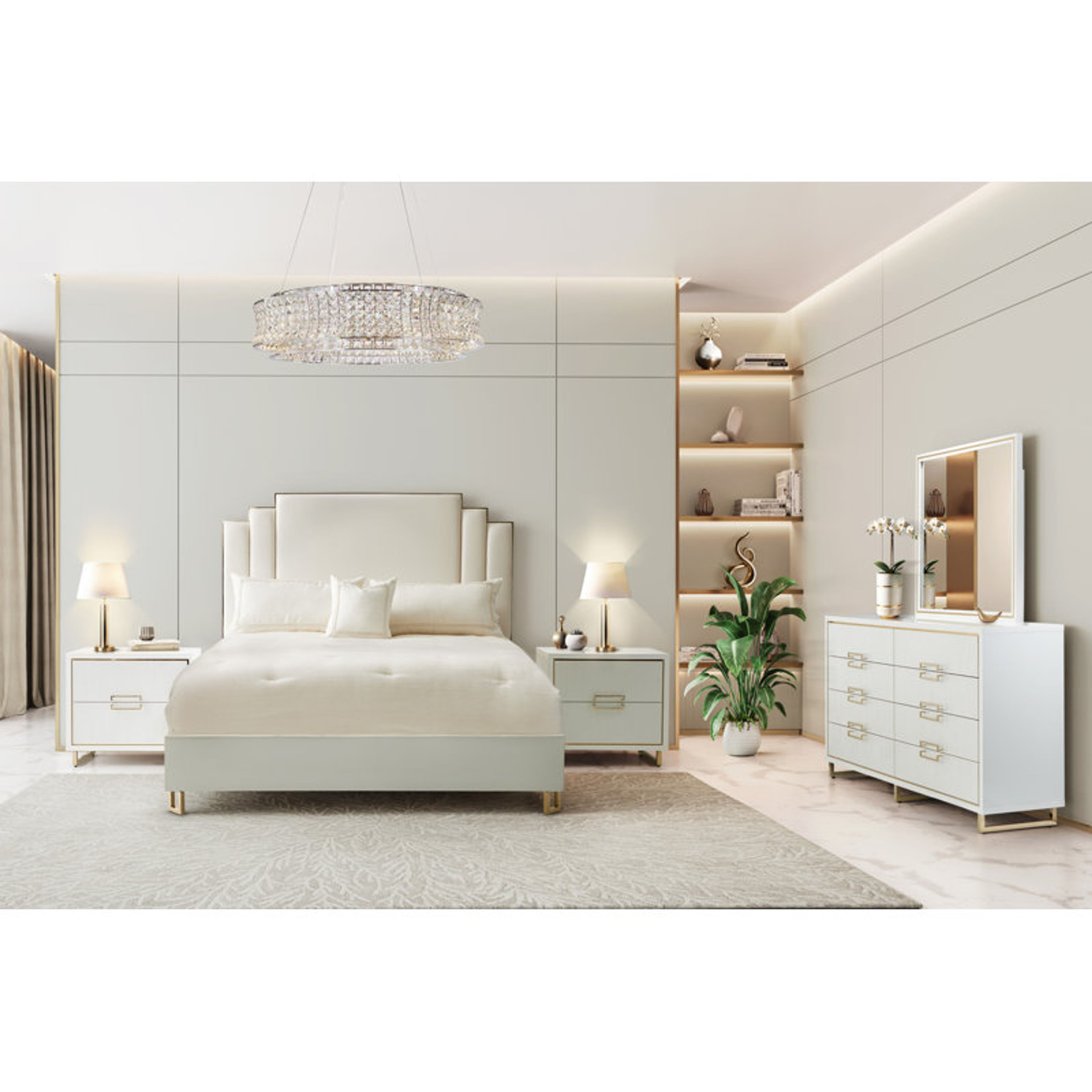 Michael Amini Palm Gate 5-Piece King Bedroom Set in White