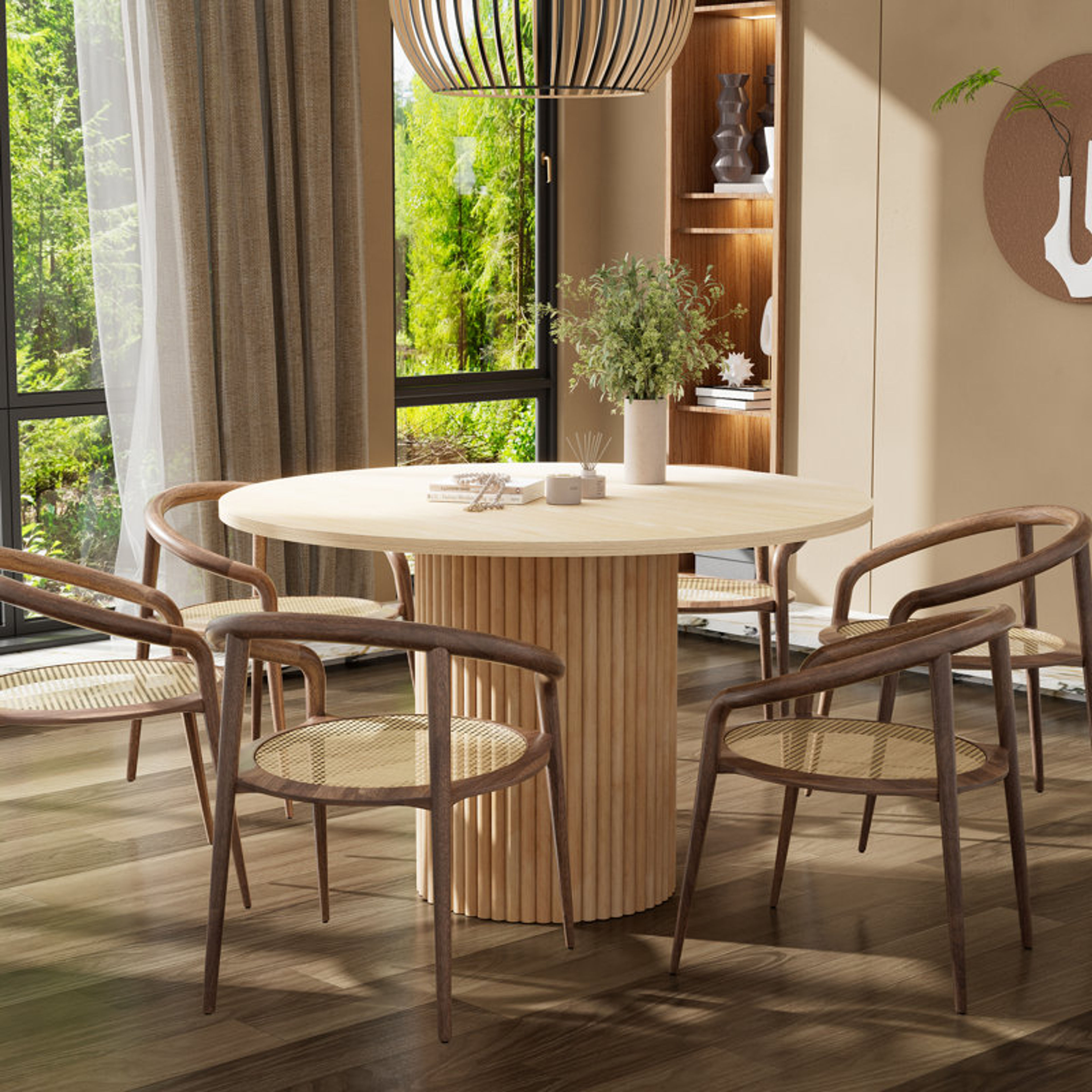 Round Solid Wood Dining Table for 1-6 People
