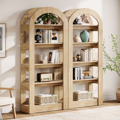 70.9" Tall Arched Bookcase Set (set Of 2), Modern 5-tier Open Bookshelf For Home Office, Bedroom, Living Room
