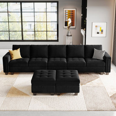 Shavera 6 - Piece 130.6'' Wide Upholstered Sectional Modular Sofa Velvet Large L Shaped Tufted Couch with Storage Ottomans