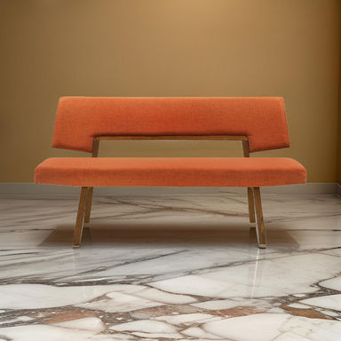 George Oliver Jeiren 63" Wide Upholstered Dining Bench with Back in Rubberwood and Fabric & Reviews | Wayfair