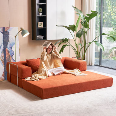 Ebern Designs 81"Convertible Sleeper Sofa Bed with Pillows, 2 in 1 Pull Out Cloud Sofa Bed,Corduroy Folding Mattress Couch Removable And Washable Sofa, Yoga Sofa Lounge Couch for Living Room Bedroom & Reviews | Wayfair