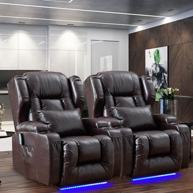 Hrithika Leather Power Recliner Chair Home Theater Seating with LED Lights and Cup Holders