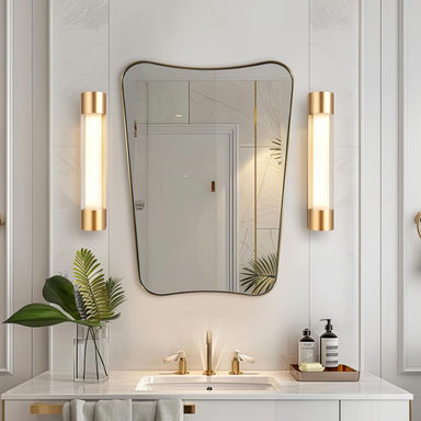 Wrought Studio™ Elaxi Modern Concave Top Rectangle Irregular Scalloped Bathroom Wall Mirror & Reviews | Wayfair