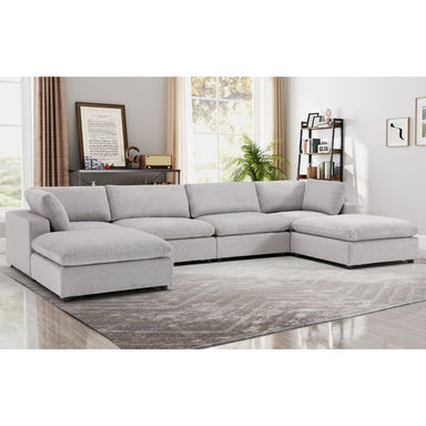 6-Piece Minimalist Modern Soft-Upholstered Sectional With Two Ottomans