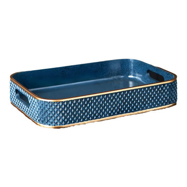 Light Luxury Deep Blue-Plated Resin Tray | Minimalist Rectangular Fruit Tray | Living Room And Dining Room Storage Tea Tray