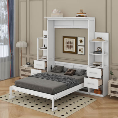 Red Barrel Studio® Murphy Bed Wall Bed With Shelves, Drawers And LED | Wayfair