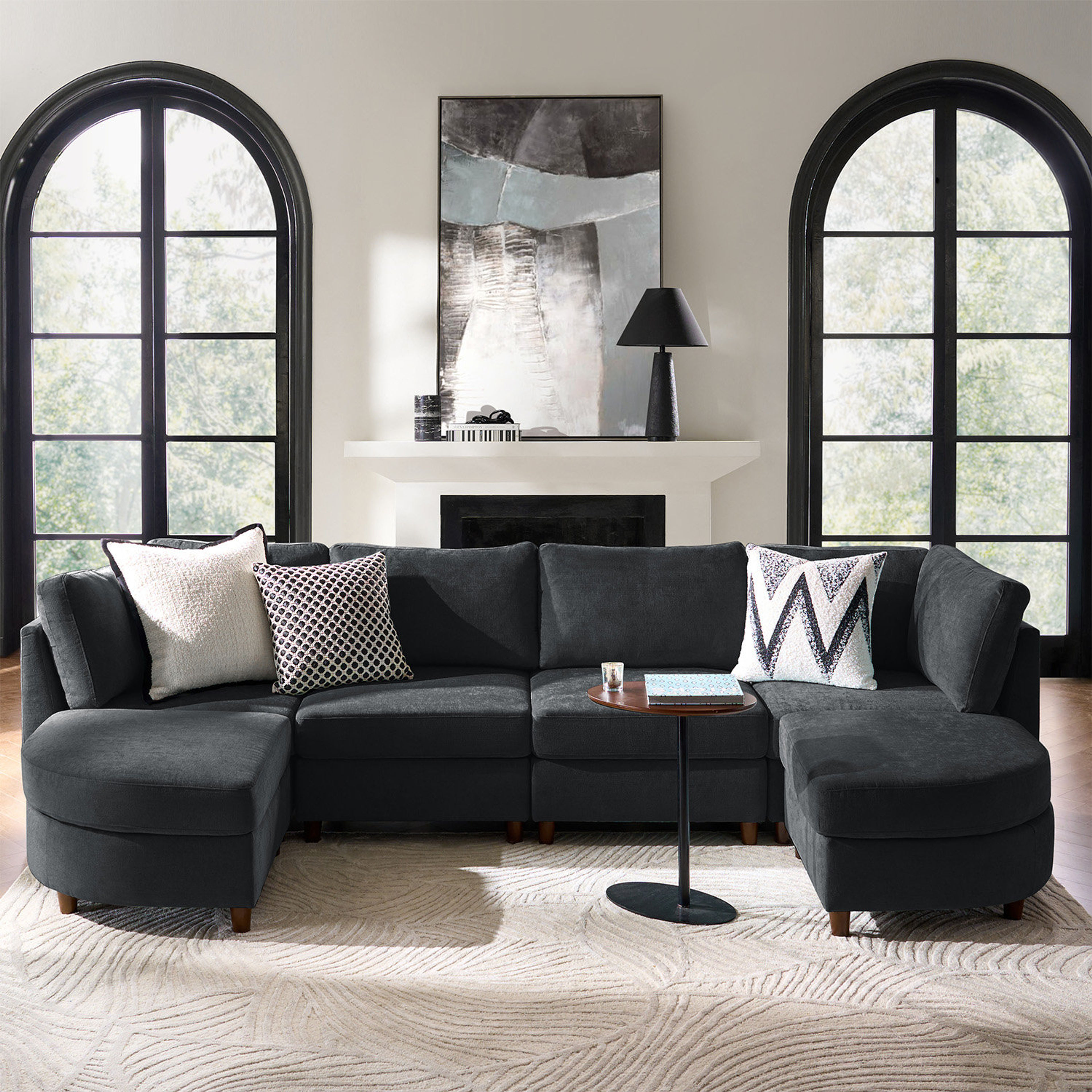 Dayman 6-Piece Modern Storage Sectional Sofa with Table