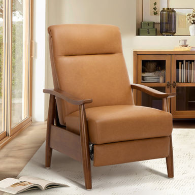 Ebern Designs Penning Walnut Breathable Leather Push-Back Recliner & Reviews | Wayfair