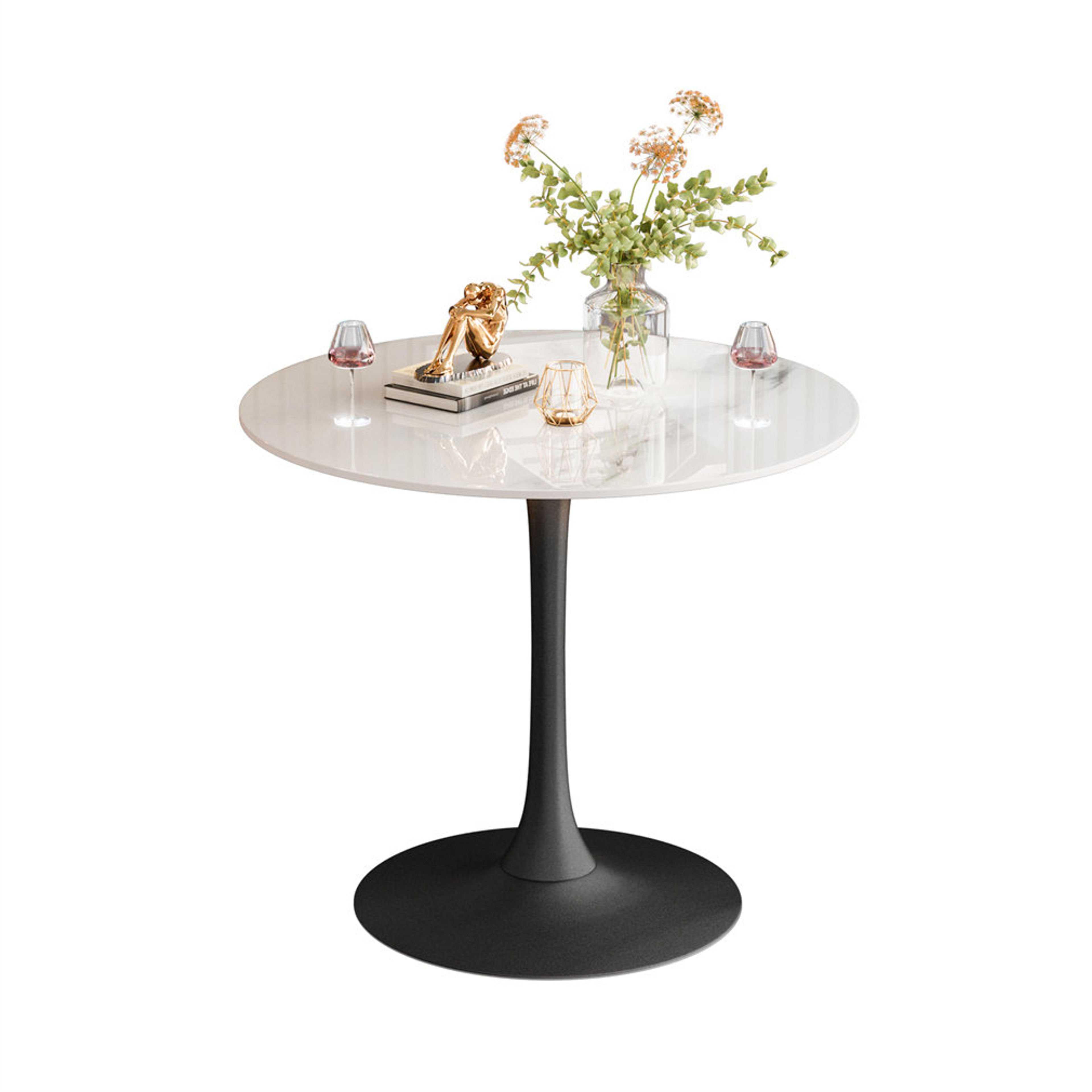 Mercer41 Round Marble Dining Table for Kitchen Bistro