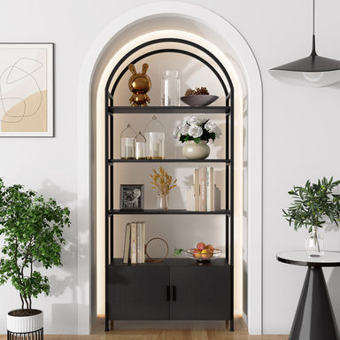 Gretlies Gold Bookshelf Arched Bookcase With Doors Hidden Storage Luxury Sideboard