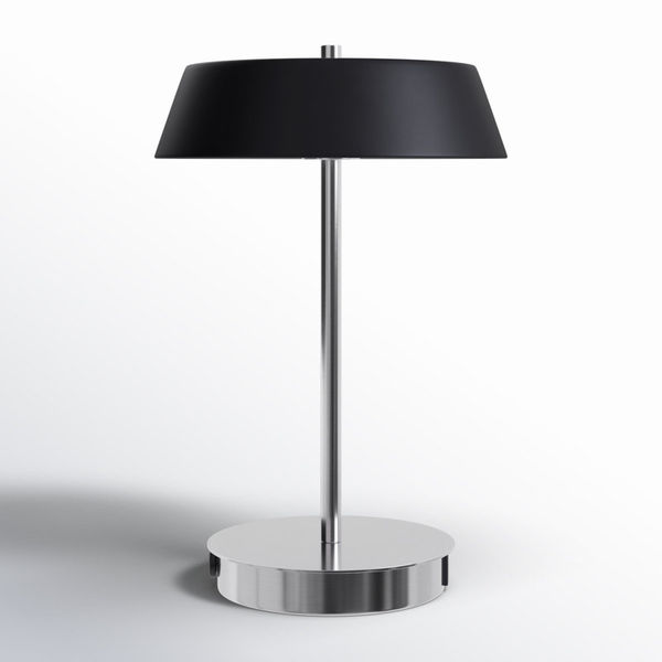 Pretoria 14 In. Integrated LED Brushed Nickel Table Lamp With Teal Metal Shade, On/Off Touch, And USB Chargeports