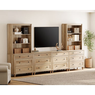 Scarlett Farmhouse TV Stand With Bookshelves For, Modern Entertainment Center With Storage, TV Console For Living Room, Bedroom