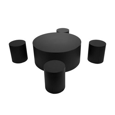 Set Of 5 Modern Round Wave Stripe Coffee Tables, One 35.43" Coffee Table + Four 11.81" Coffee Tables