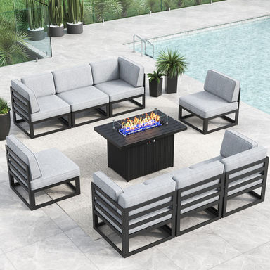 Latitude Run® 9 - Piece Outdoor Modular Sectional Set with Fire Table | Wayfair