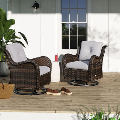 Linkwood Rocking Swivel Patio Chair with Cushions (Set of 2)
