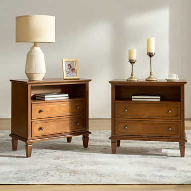 Amberlyn 27.2'' H Traditional2-Drawer Nightstand with Built-In Outlets and Solid Wood Legs and Open Shelve (Set of 2)
