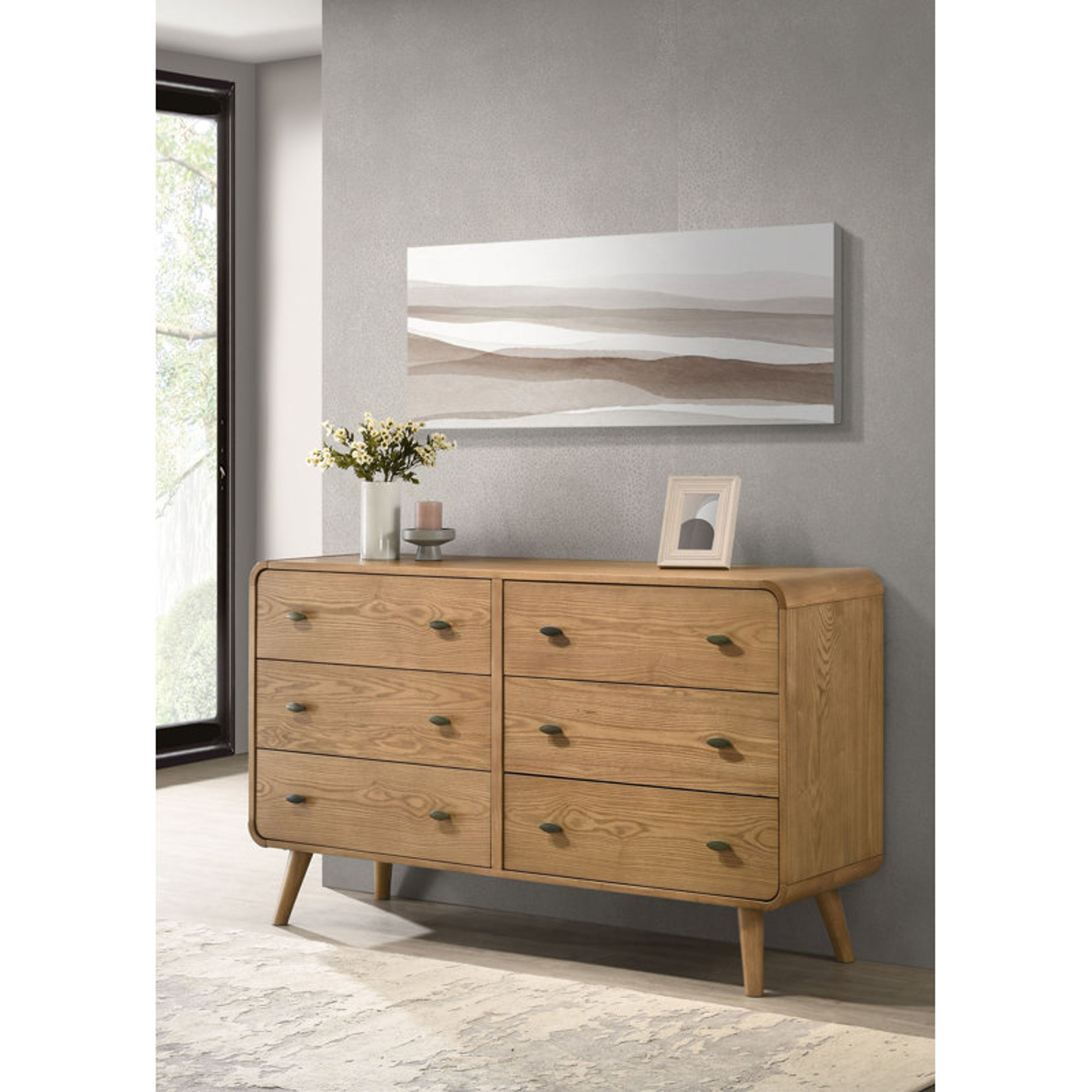 Kegan 6-Drawer Mid-Century Modern Dresser in Light Ash - 61" Wide